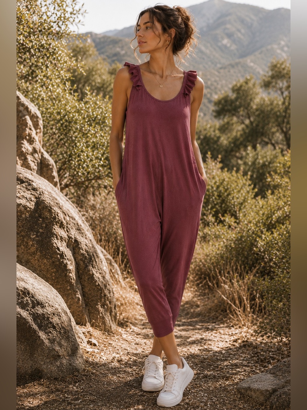 SMASH + TESS Sweetheart Romper Sz S Dusty Rose Mauve Bamboo Blend Jumpsuit